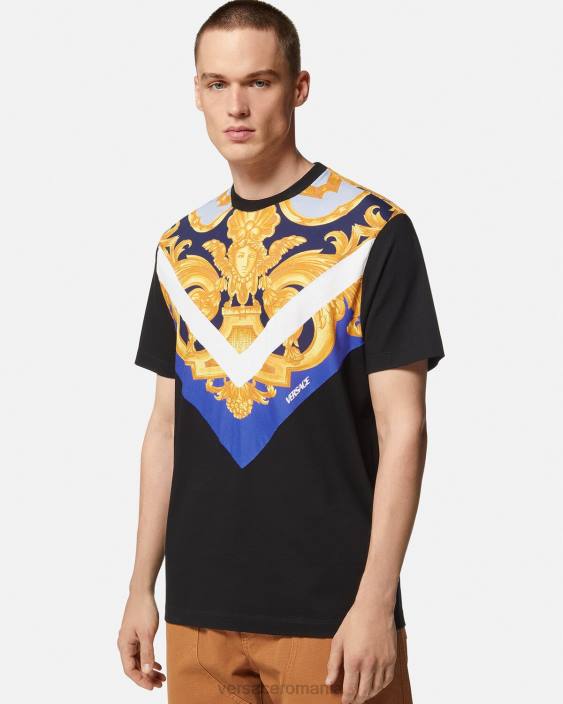 albastru si auriu tricou barocco 660 Versace bărbați îmbrăcăminte 40L61393