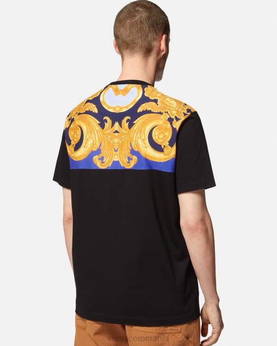 albastru si auriu tricou barocco 660 Versace bărbați îmbrăcăminte 40L61393