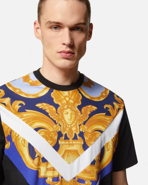 albastru si auriu tricou barocco 660 Versace bărbați îmbrăcăminte 40L61393