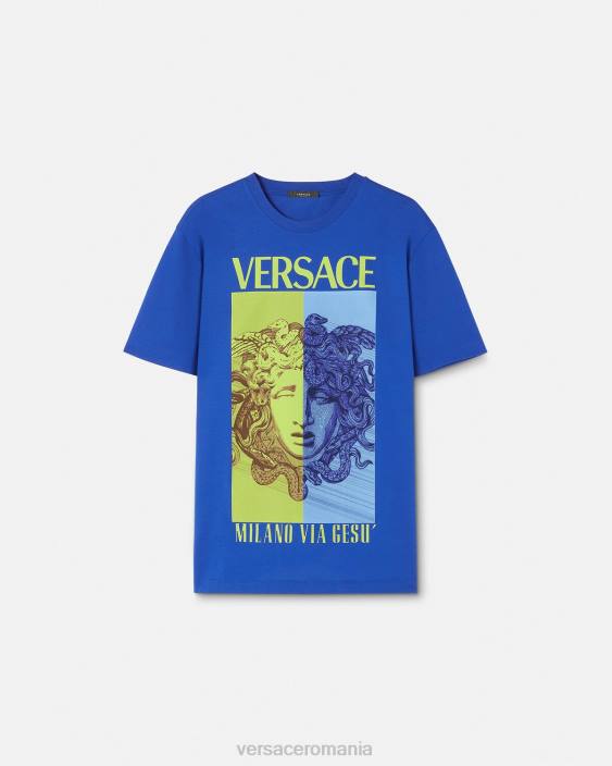 albastru tricou grafic medusa Versace bărbați îmbrăcăminte 40L61411
