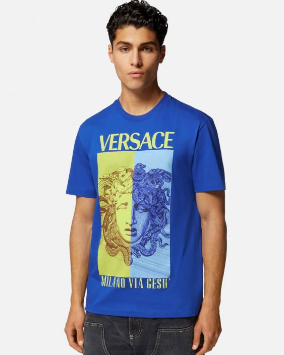 albastru tricou grafic medusa Versace bărbați îmbrăcăminte 40L61411