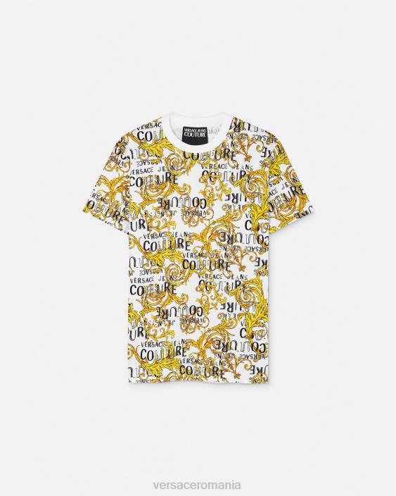 auriu și alb tricou cu logo couture Versace bărbați îmbrăcăminte 40L62386