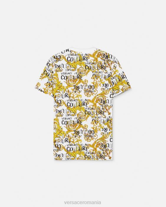 auriu și alb tricou cu logo couture Versace bărbați îmbrăcăminte 40L62386