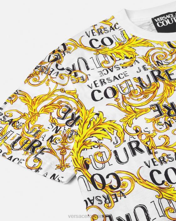 auriu și alb tricou cu logo couture Versace bărbați îmbrăcăminte 40L62386