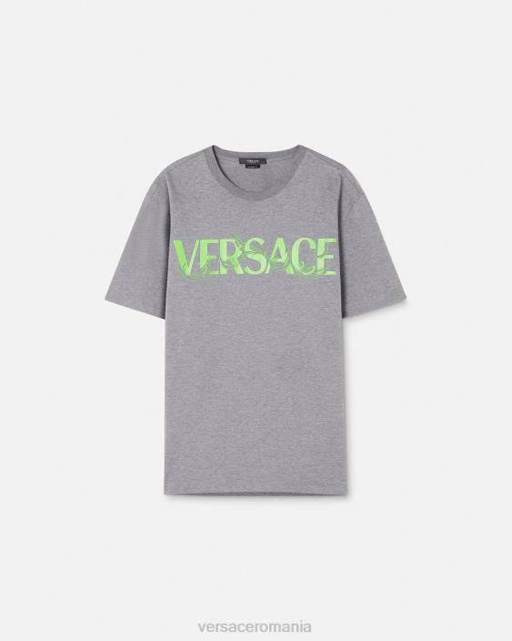 gri tricou cu logo brodat barocco Versace bărbați îmbrăcăminte 40L61410