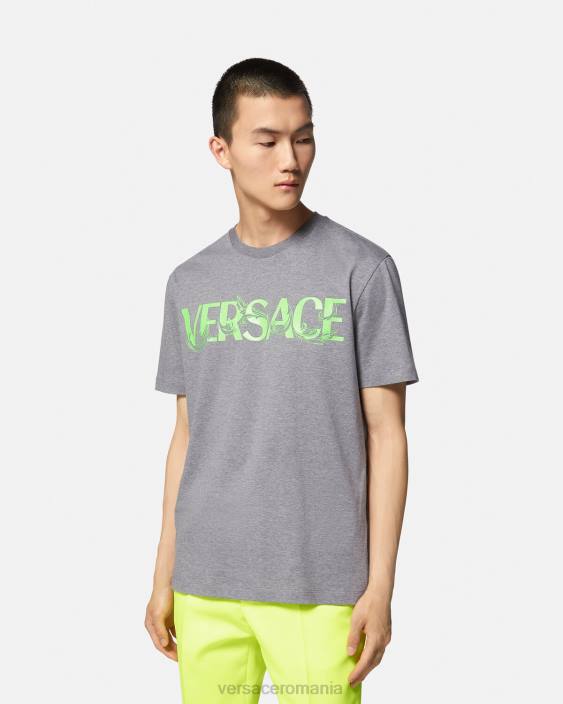 gri tricou cu logo brodat barocco Versace bărbați îmbrăcăminte 40L61410