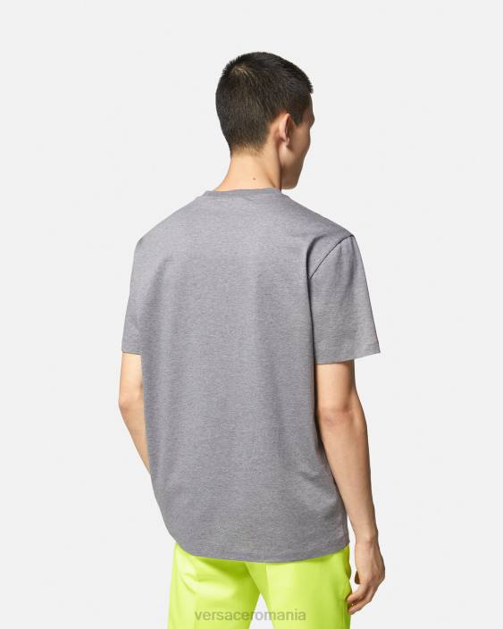 gri tricou cu logo brodat barocco Versace bărbați îmbrăcăminte 40L61410