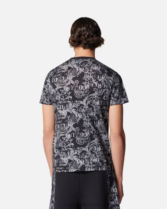 negru și imprimat tricou cu logo couture Versace bărbați îmbrăcăminte 40L62385