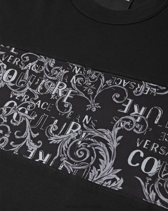 negru și imprimat tricou cu logo couture Versace bărbați îmbrăcăminte 40L62389