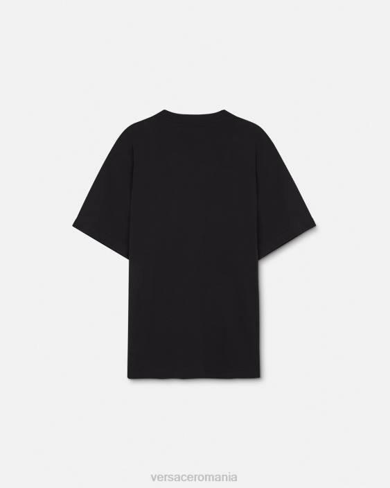 negru și imprimat tricou cu logo couture Versace bărbați îmbrăcăminte 40L62389