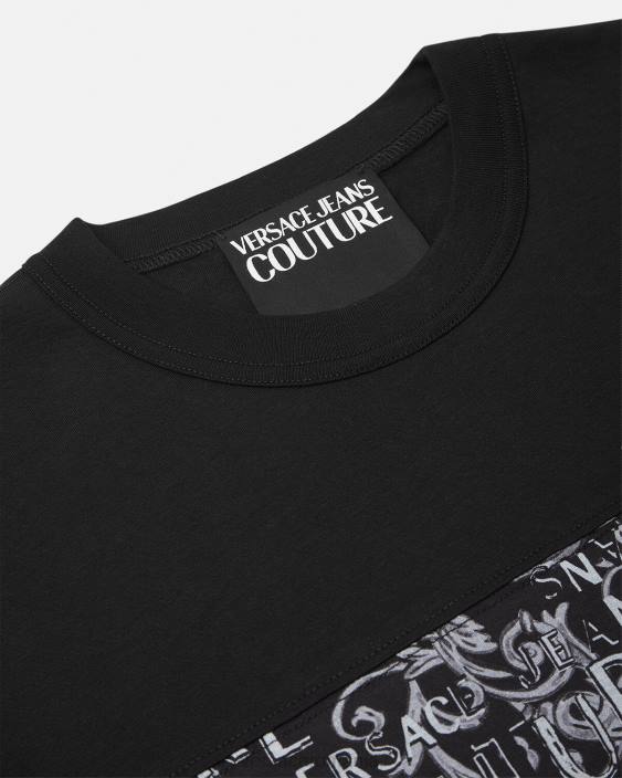 negru și imprimat tricou cu logo couture Versace bărbați îmbrăcăminte 40L62389