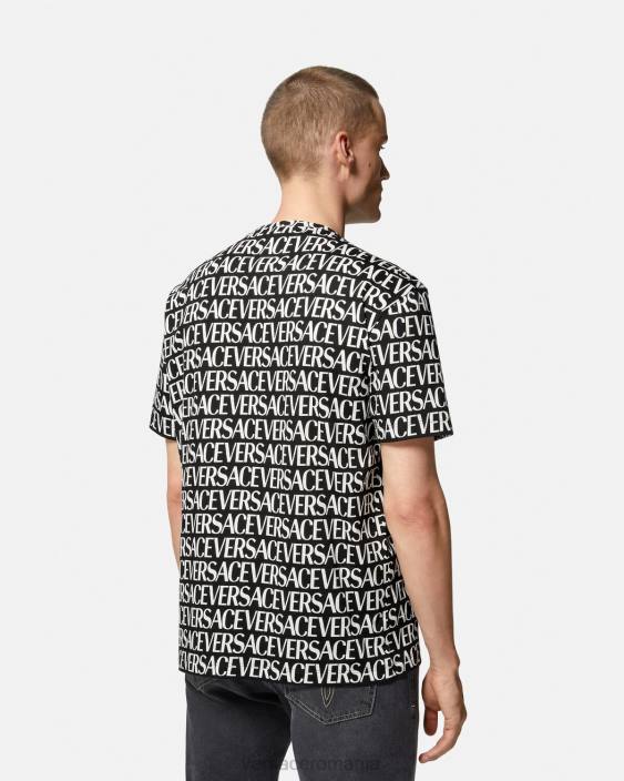 negru și imprimat tricou peste tot Versace bărbați îmbrăcăminte 40L61390