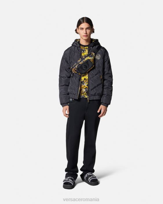 negru si auriu tricou cu logo couture Versace bărbați îmbrăcăminte 40L62387