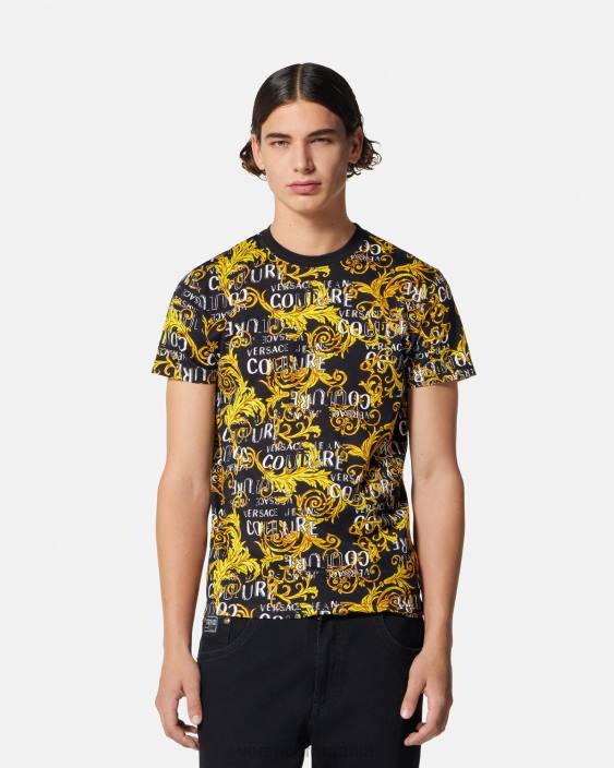 negru si auriu tricou cu logo couture Versace bărbați îmbrăcăminte 40L62387