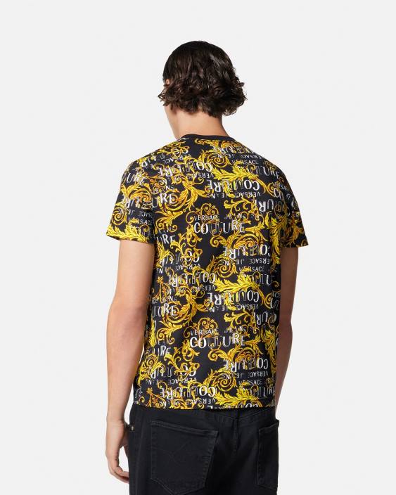 negru si auriu tricou cu logo couture Versace bărbați îmbrăcăminte 40L62387