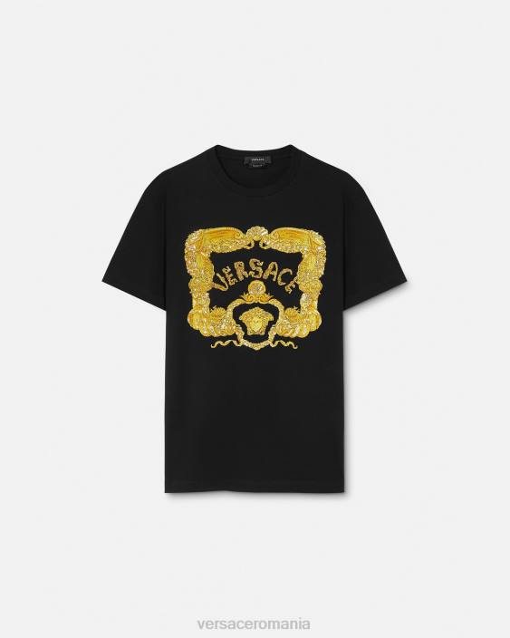negru tricou baroc brodat cu scoici Versace bărbați îmbrăcăminte 40L61363