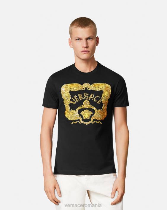 negru tricou baroc brodat cu scoici Versace bărbați îmbrăcăminte 40L61363