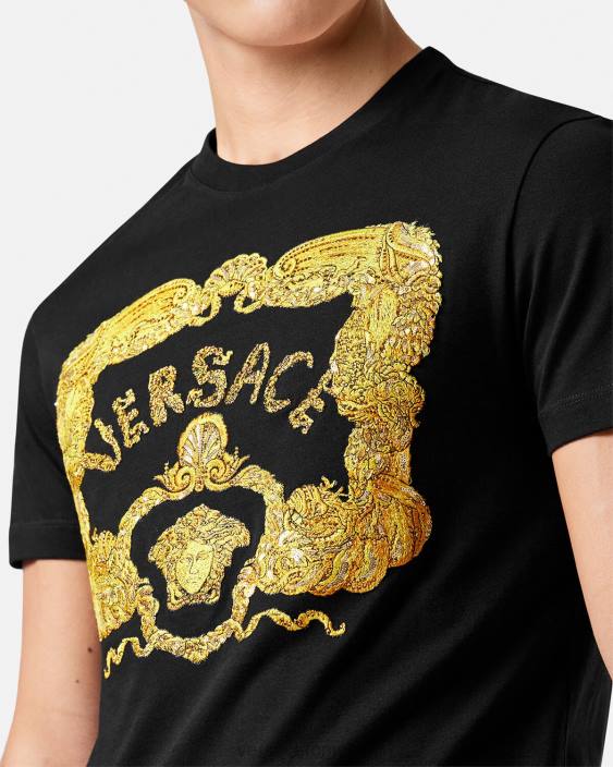 negru tricou baroc brodat cu scoici Versace bărbați îmbrăcăminte 40L61363