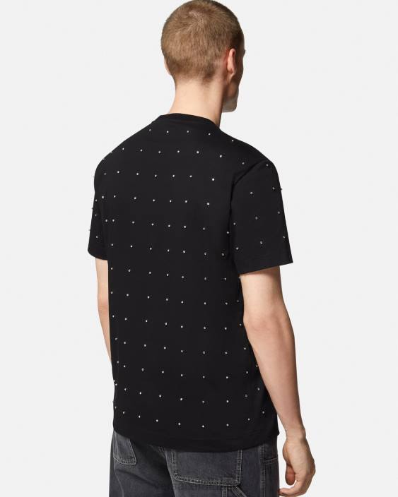 negru tricou cu grilă de cristal baroc Versace bărbați îmbrăcăminte 40L61402