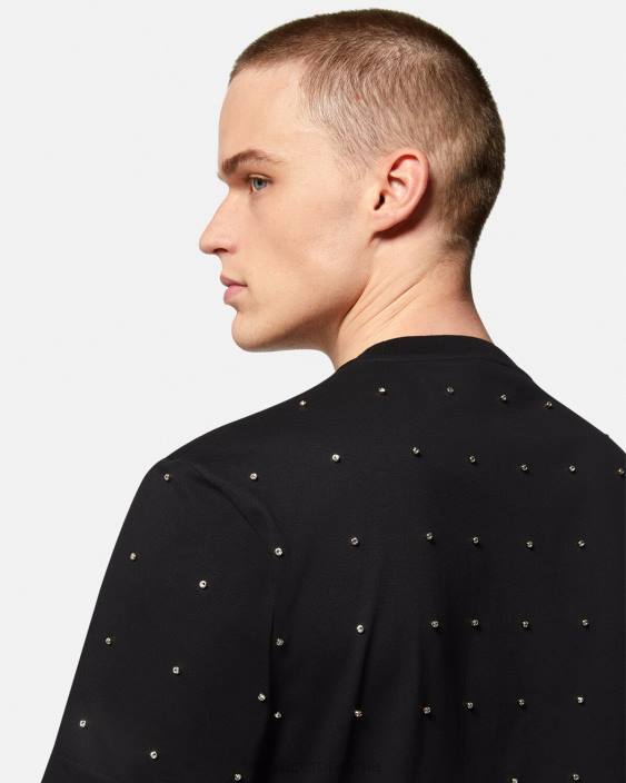 negru tricou cu grilă de cristal baroc Versace bărbați îmbrăcăminte 40L61402