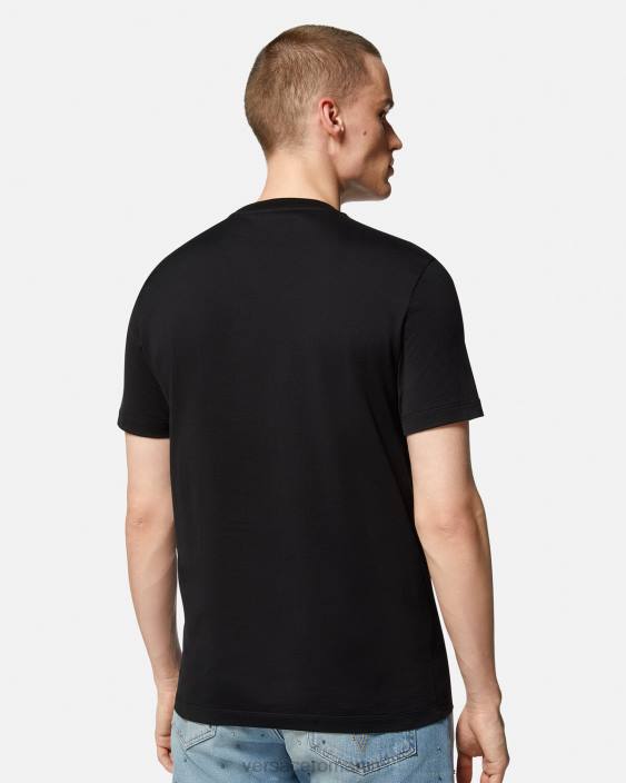 negru tricou cu logo la greca Versace bărbați îmbrăcăminte 40L61409