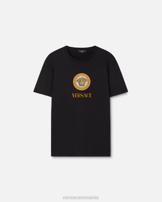 negru tricou cu logo medusa brodat Versace bărbați îmbrăcăminte 40L61399