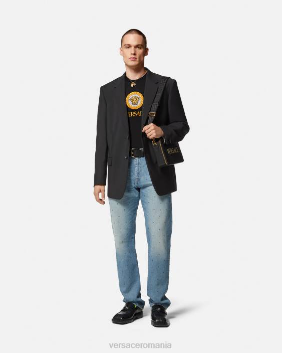 negru tricou cu logo medusa brodat Versace bărbați îmbrăcăminte 40L61399