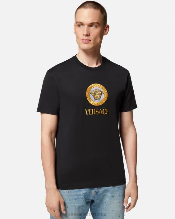 negru tricou cu logo medusa brodat Versace bărbați îmbrăcăminte 40L61399