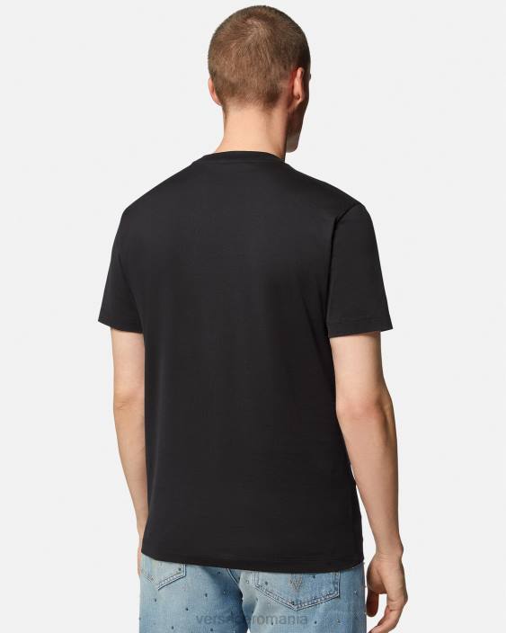 negru tricou cu logo medusa brodat Versace bărbați îmbrăcăminte 40L61399