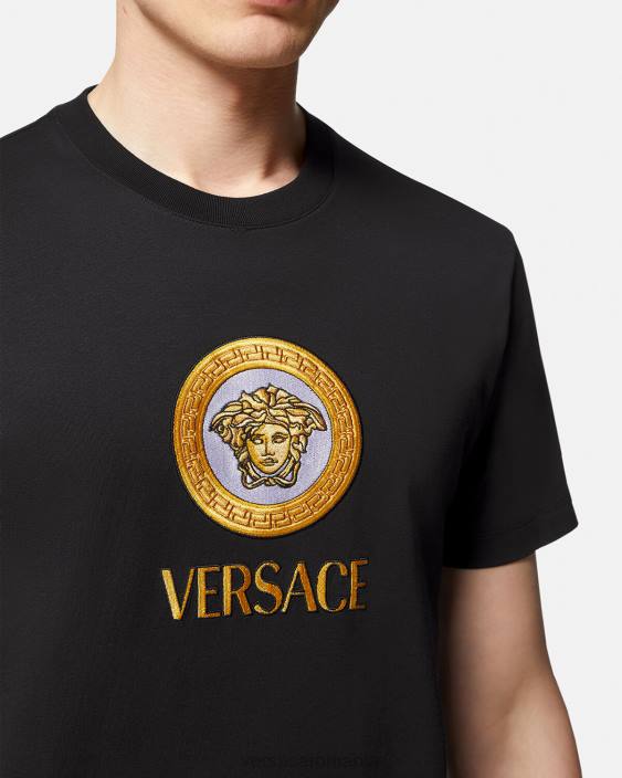 negru tricou cu logo medusa brodat Versace bărbați îmbrăcăminte 40L61399
