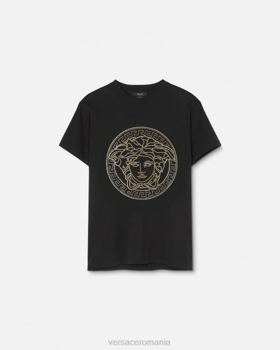 negru tricou cu logo medusa impodobit Versace bărbați îmbrăcăminte 40L61377