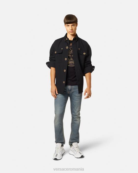 negru tricou cu logo medusa impodobit Versace bărbați îmbrăcăminte 40L61377