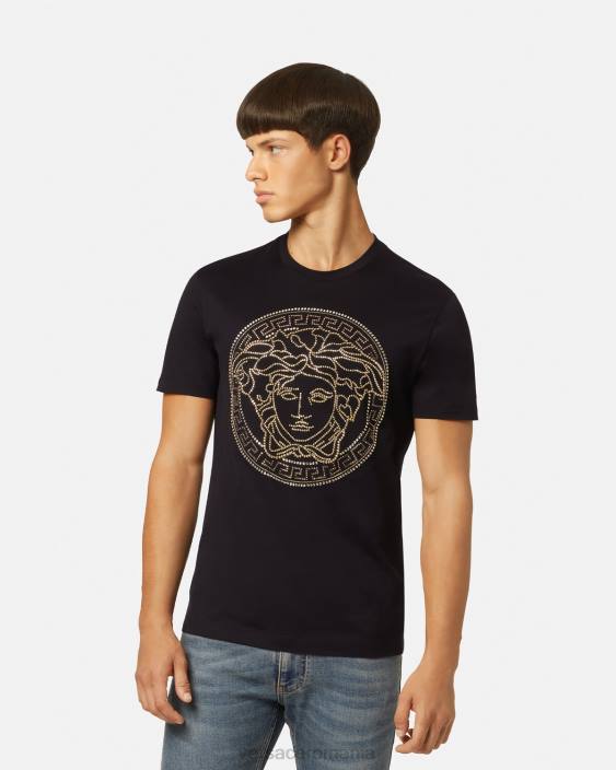 negru tricou cu logo medusa impodobit Versace bărbați îmbrăcăminte 40L61377