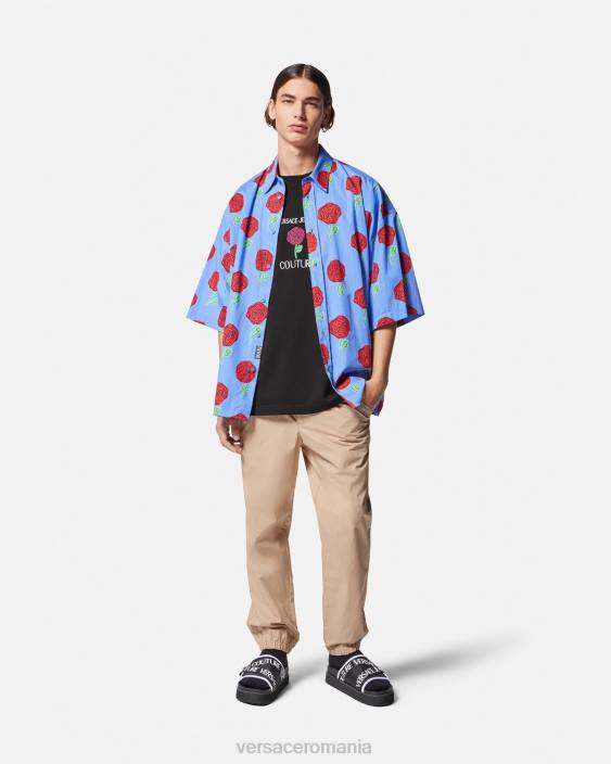 negru tricou cu logo trandafiri Versace bărbați îmbrăcăminte 40L62372