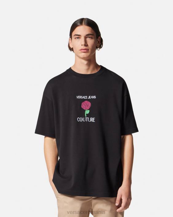 negru tricou cu logo trandafiri Versace bărbați îmbrăcăminte 40L62372