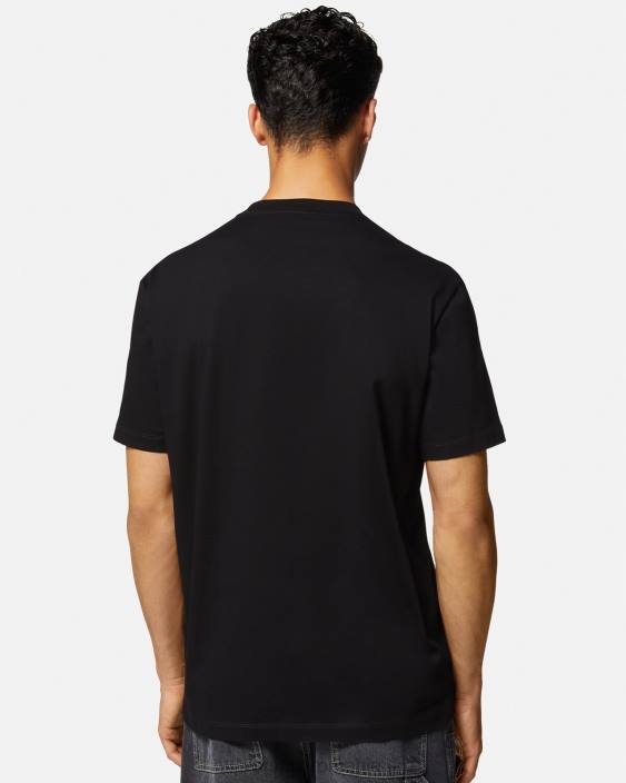 negru tricou cu logo-ul varsity brodat Versace bărbați îmbrăcăminte 40L61404