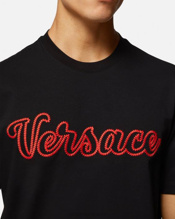 negru tricou cu logo-ul varsity brodat Versace bărbați îmbrăcăminte 40L61404