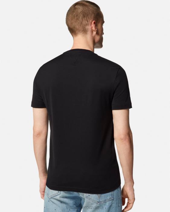 negru tricou cu logo-ul varsity cu cristal Versace bărbați îmbrăcăminte 40L61406