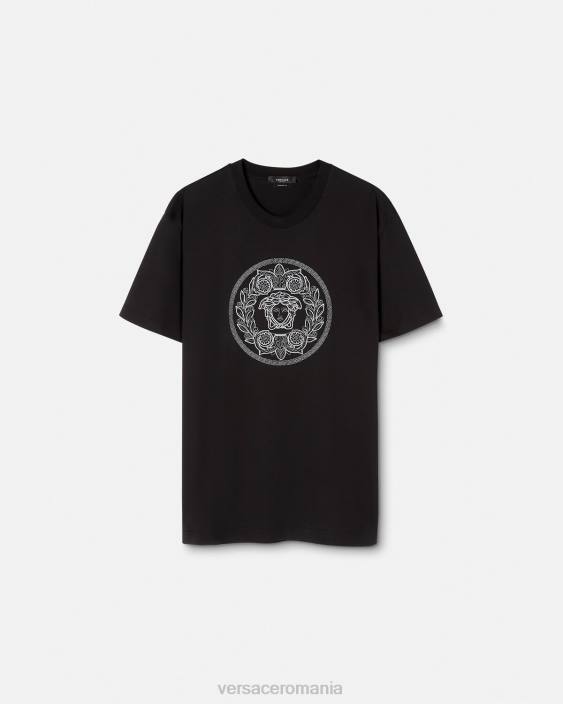 negru tricou cu medusa brodat Versace bărbați îmbrăcăminte 40L61396