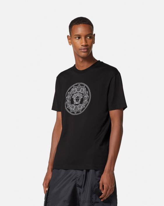 negru tricou cu medusa brodat Versace bărbați îmbrăcăminte 40L61396