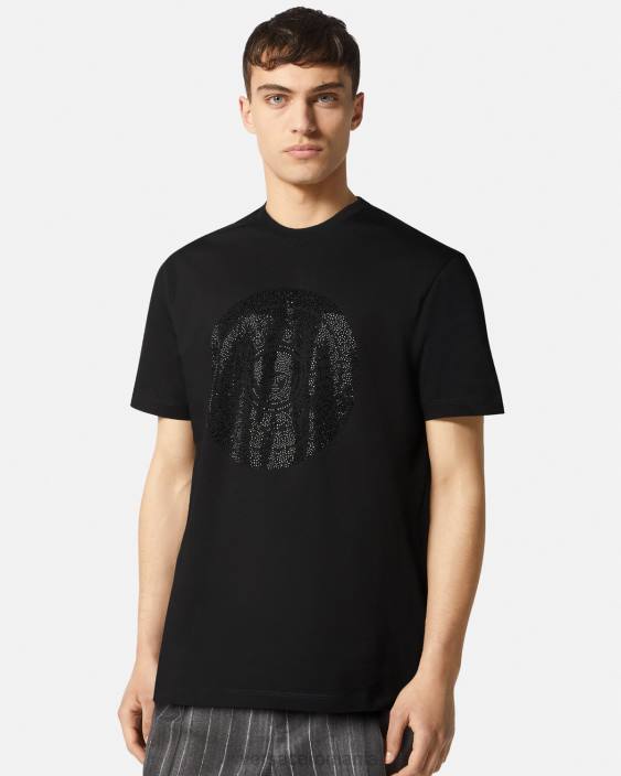 negru tricou cu silueta barocco Versace bărbați îmbrăcăminte 40L61378