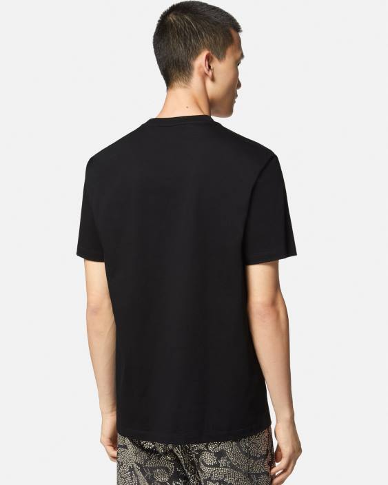 negru tricou grafic cu ac de siguranță Versace bărbați îmbrăcăminte 40L61400