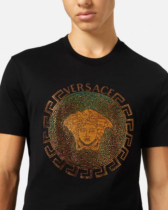 negru tricou medusa cristal Versace bărbați îmbrăcăminte 40L61374