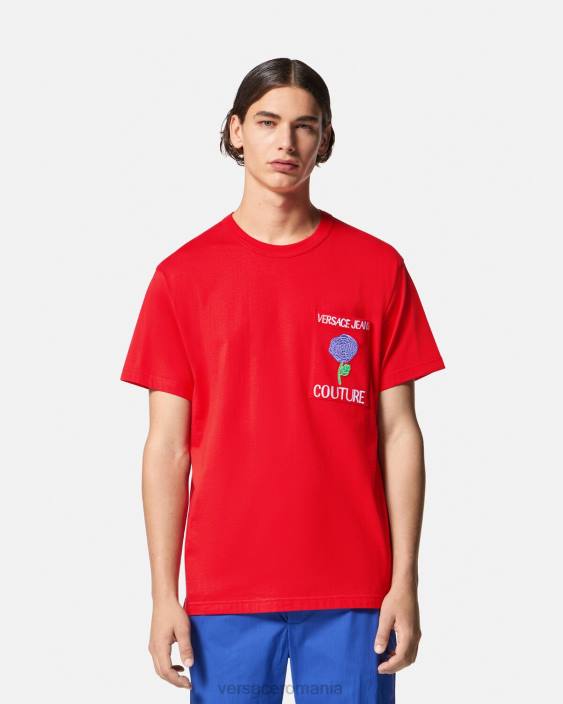 portocale tricou cu logo trandafiri Versace bărbați îmbrăcăminte 40L62373