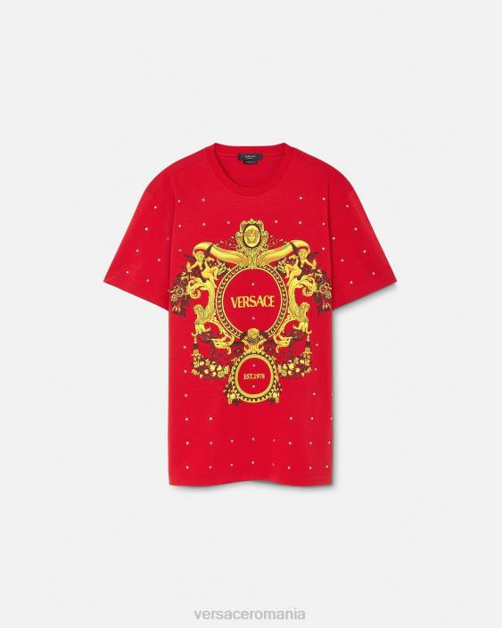 roșu tricou cu grilă de cristal baroc Versace bărbați îmbrăcăminte 40L61401