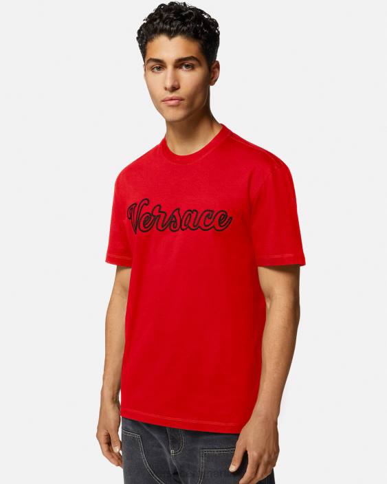 roșu tricou cu logo-ul varsity brodat Versace bărbați îmbrăcăminte 40L61405