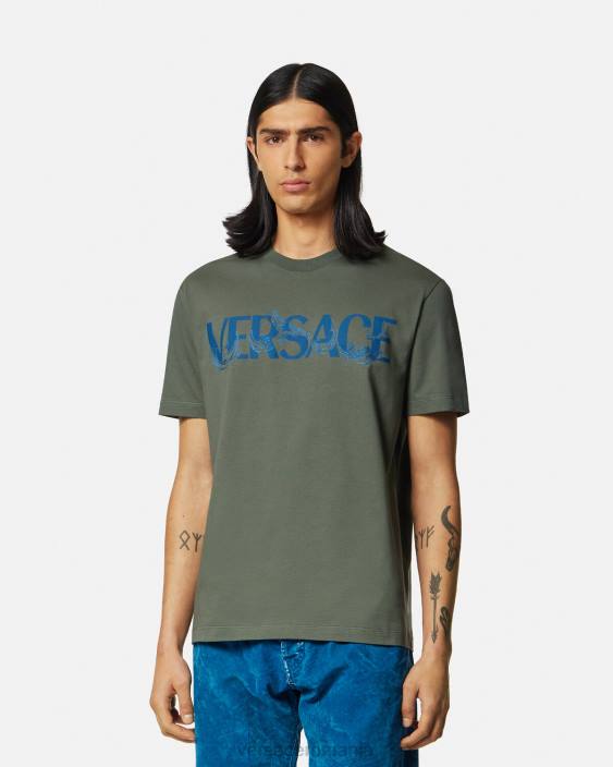 verde tricou cu logo silueta barocco Versace bărbați îmbrăcăminte 40L61368