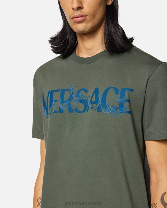 verde tricou cu logo silueta barocco Versace bărbați îmbrăcăminte 40L61368