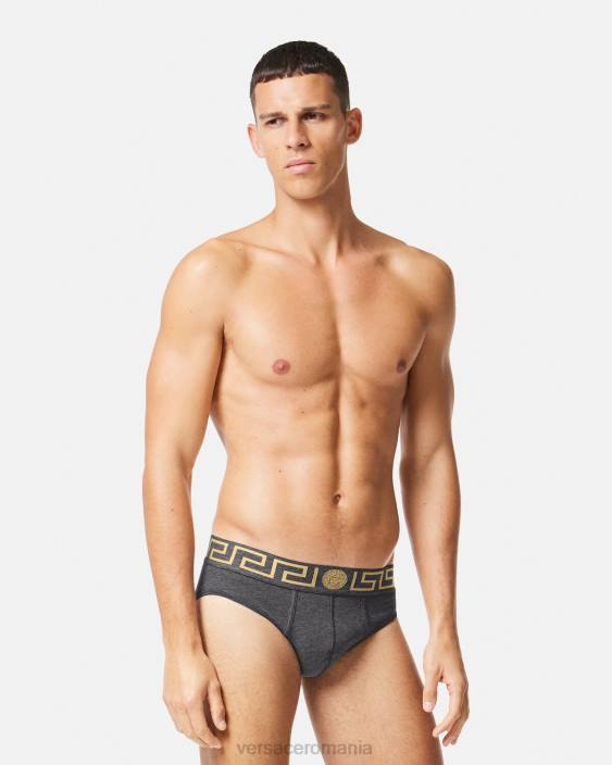 alb & negru & gri slip de bordura greca 3-pack Versace bărbați lenjerie intimă și îmbrăcăminte de plajă 40L61779