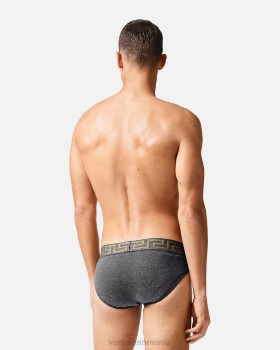 alb & negru & gri slip de bordura greca 3-pack Versace bărbați lenjerie intimă și îmbrăcăminte de plajă 40L61779